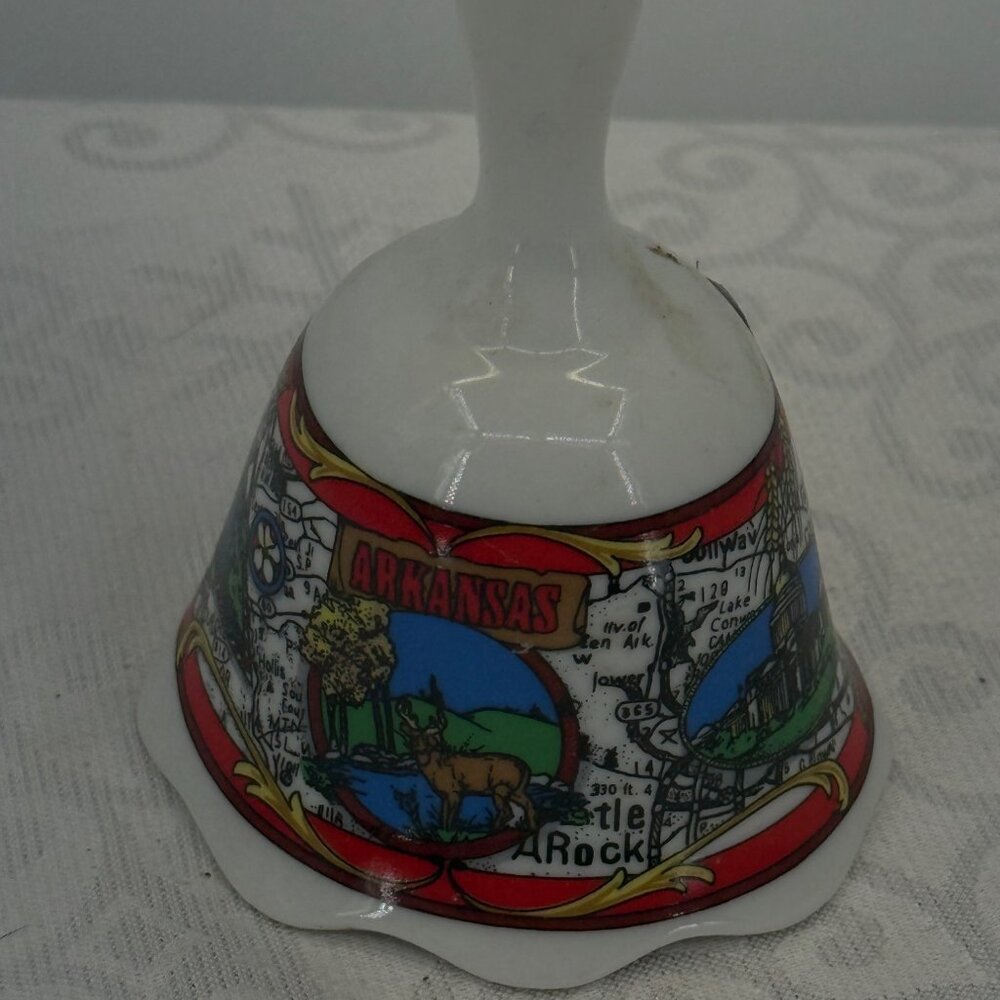Arkansas Souvenir Ceramic Bell‎ With Colorful State Map & Gold Trim